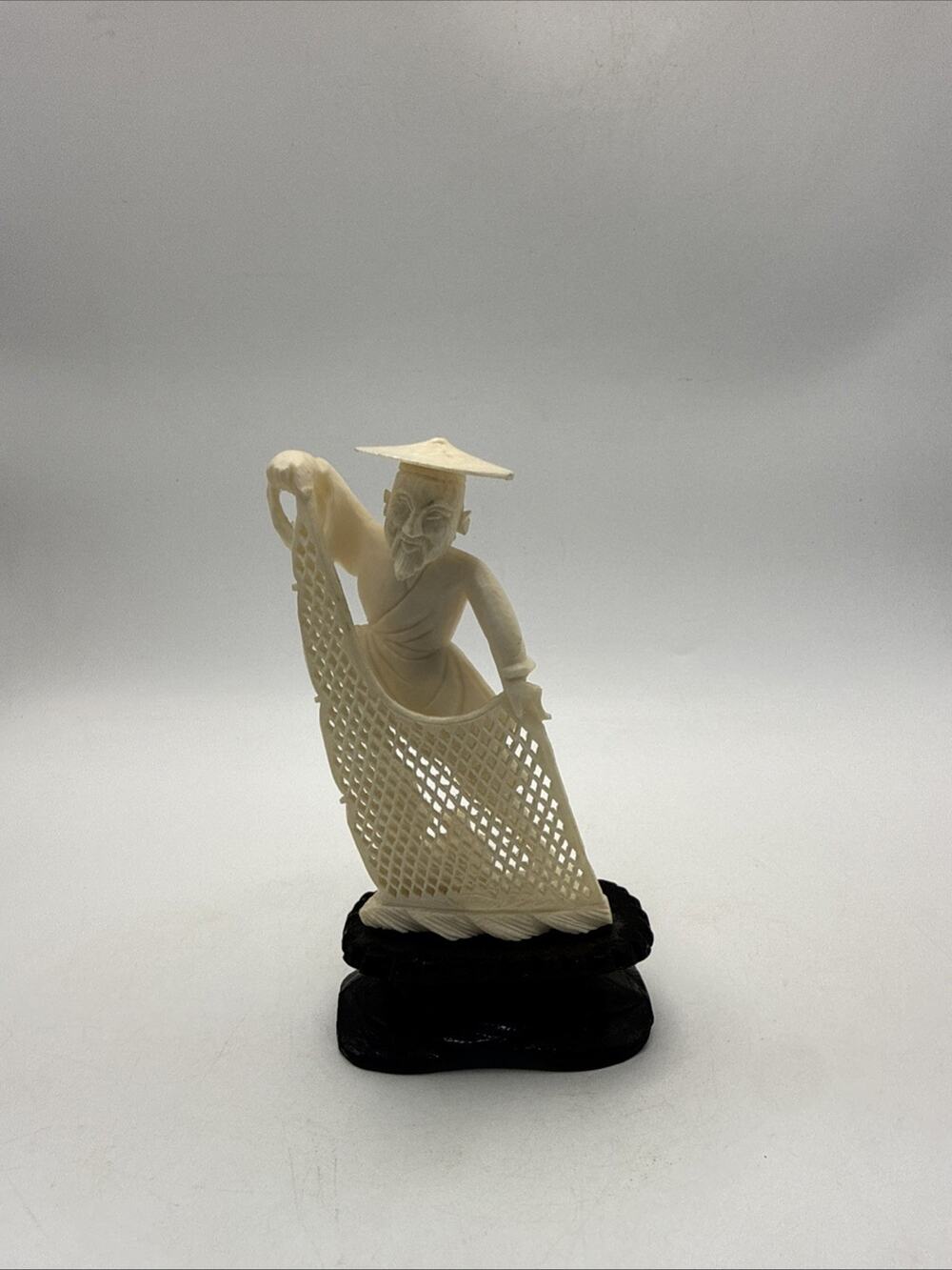 Vintage Carved Fishman Figurine With Net *